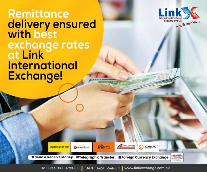 Remittance Delivery ensured with best exchange rates at link international Exchange
