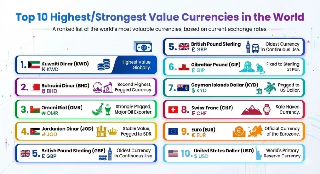 Top 10 Highest Strongest Value Currencies in the World